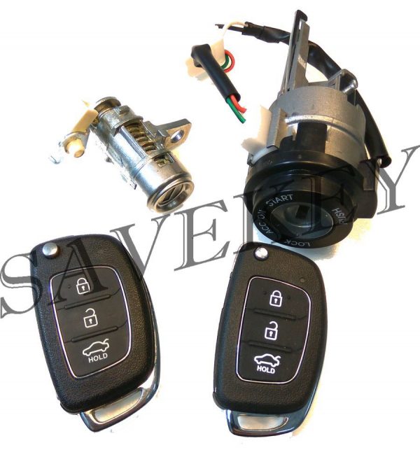 Оригинальный новый комплект замков (зажигания и водительской двери) с двумя выкидными ключами для hyundai solaris c 2013 г.в.